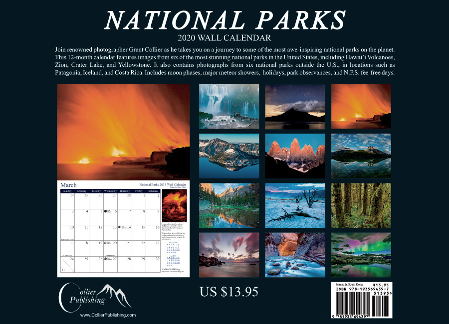 National Parks Calendar, Back Cover