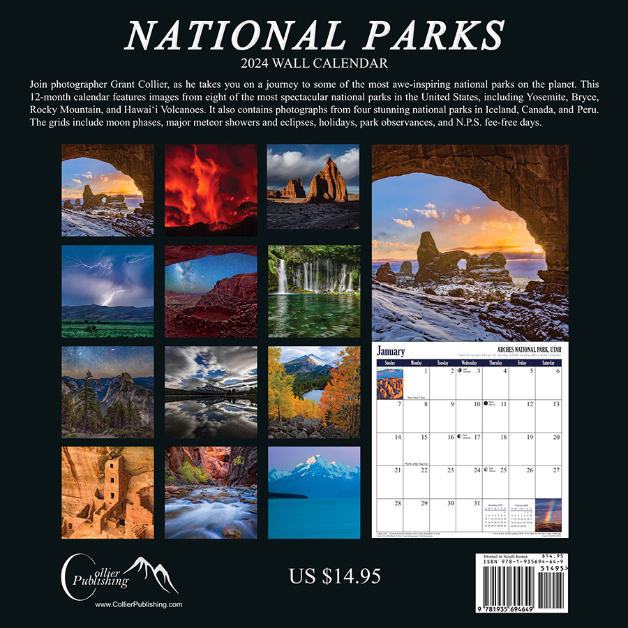 National Parks 2022 Calendar, Back Cover